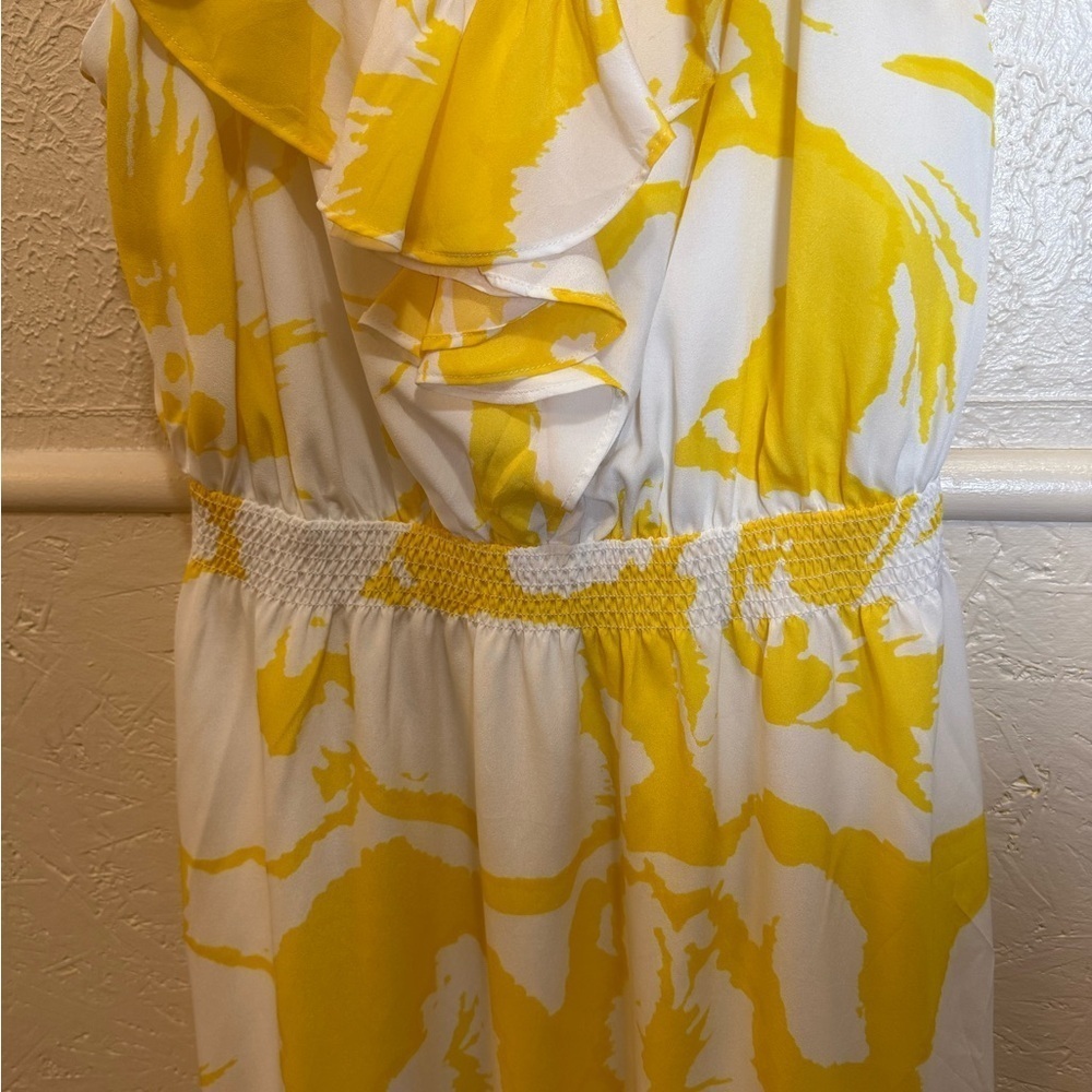 Loft Yellow and White Floral Ruffle Top Side Slit Spaghetti Strap Sundress Sz 8 - Picture 4 of 7